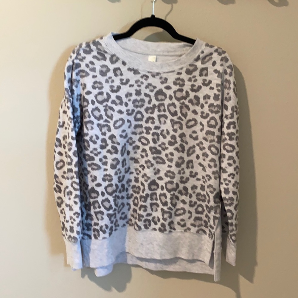 Grey Leopard Hi Lo Boxy Thick Trim Sweatshirt Sz S
